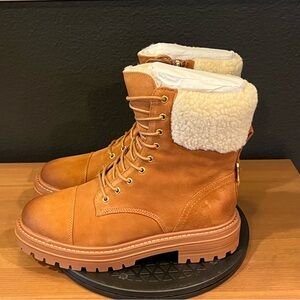 Sam Edelman Womens 8.5 Aleia Saddle Lea Brown Lace Up Leather Combat Boots 17702